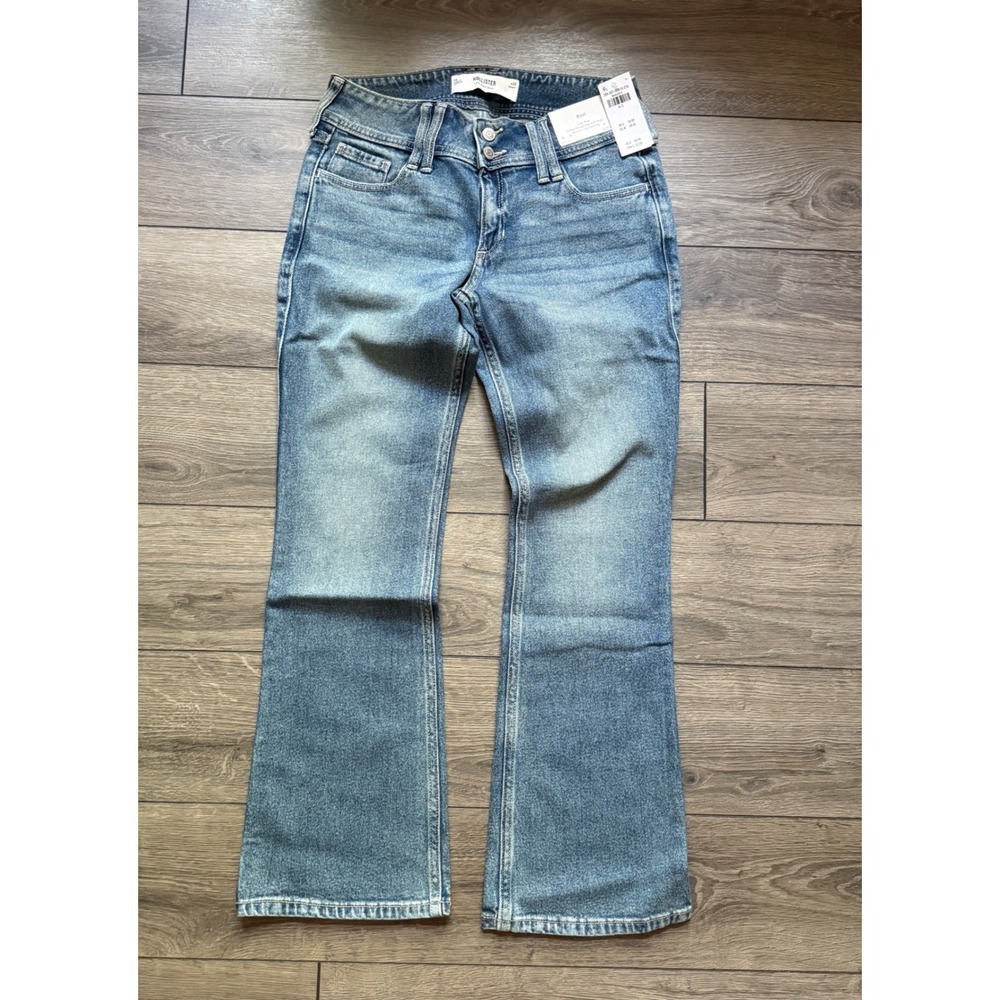Hollister Low‎ Rise Bootcut Jeans Medium Wash Blue Flap Pocket 6 Short W28 NWT